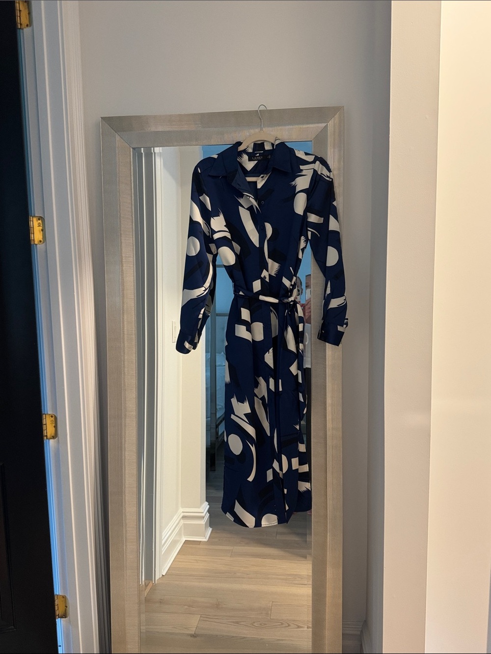 Ralph Lauren Navy Blue Printed Button-Front Shirt Dress - Picture 2 of 3